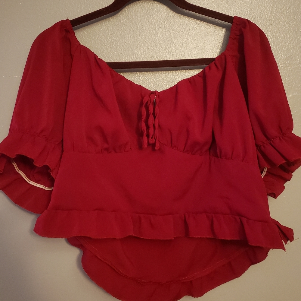 Off Shoulder Ruffled Hem Crop Top